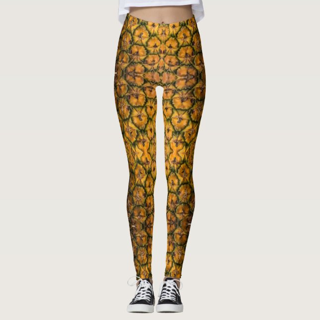 Pineapple Peel Texture Gold Pattern Photo Leggings (Front)