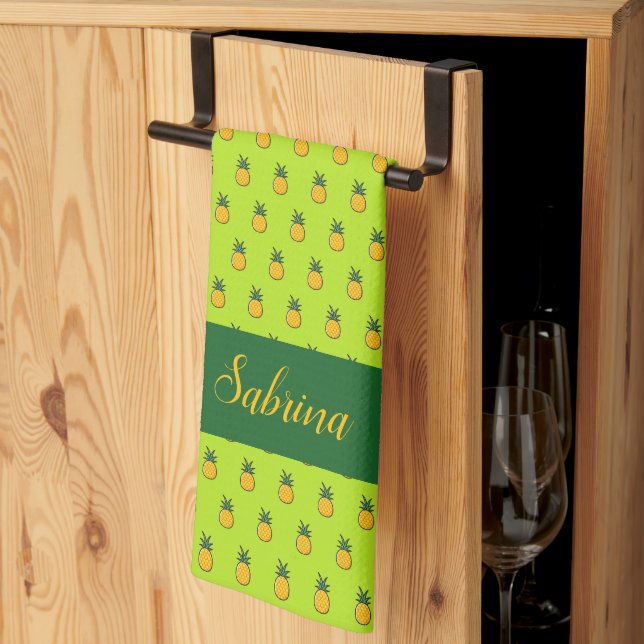 Pineapple Personalised Tropical Luau Kitchen Towel (Thirds Fold)