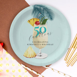 Pineapple Pina Colada Cocktail 50th Birthday Party Paper Plate