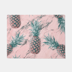 Pineapple & Pink Marble Swirl Modern Tropical Chic Doormat