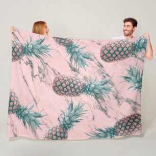 Pineapple & Pink Marble Swirl Modern Tropical Chic Fleece Blanket