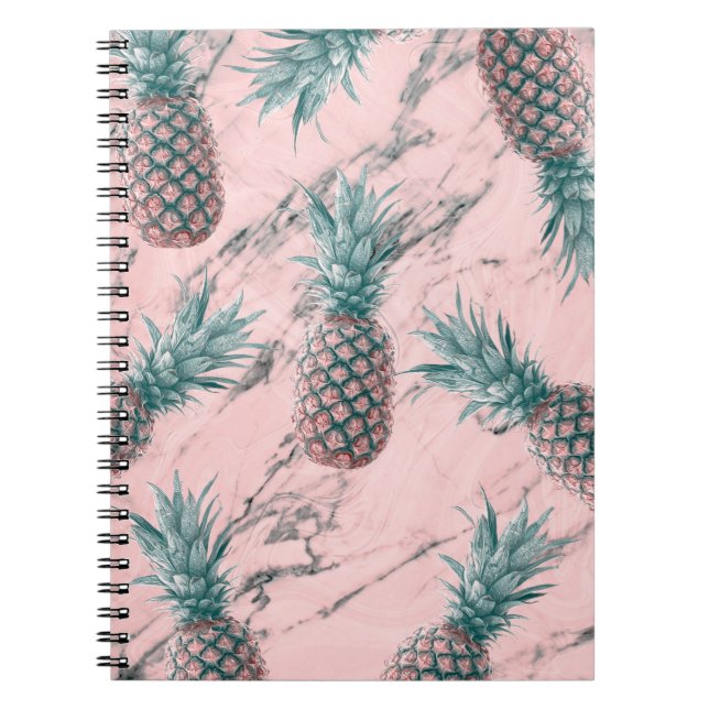 Pineapple & Pink Marble Swirl Modern Tropical Chic Notebook (Front)