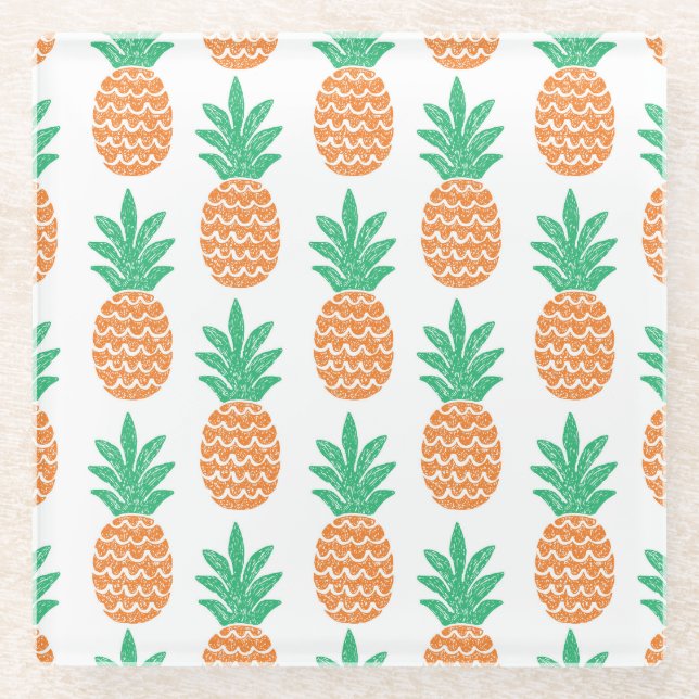 Pineapple Play: Fun Pattern Delight. Glass Coaster (Front)