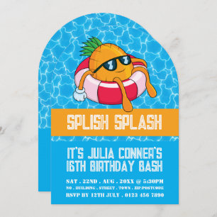 Pineapple Pool Float, Pool Party Birthday  Invitation