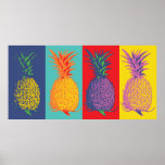 Pineapple Pop-Art Poster<br><div class="desc">Pineapple Pop-Art Poster - Super coloured,  fresh and tropical art work with vintage pineapple illustration and pop-art colours: indigo blue,  jade, purple,  green red and yellow.  This Modern and irreverent  pineapple wall art piece will give a a super dash of colour to your home decor.</div>