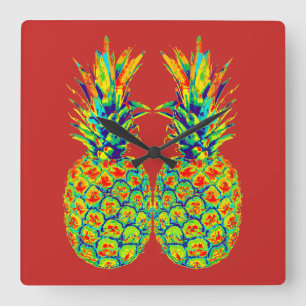 Pineapple Pop Art Square Wall Clock