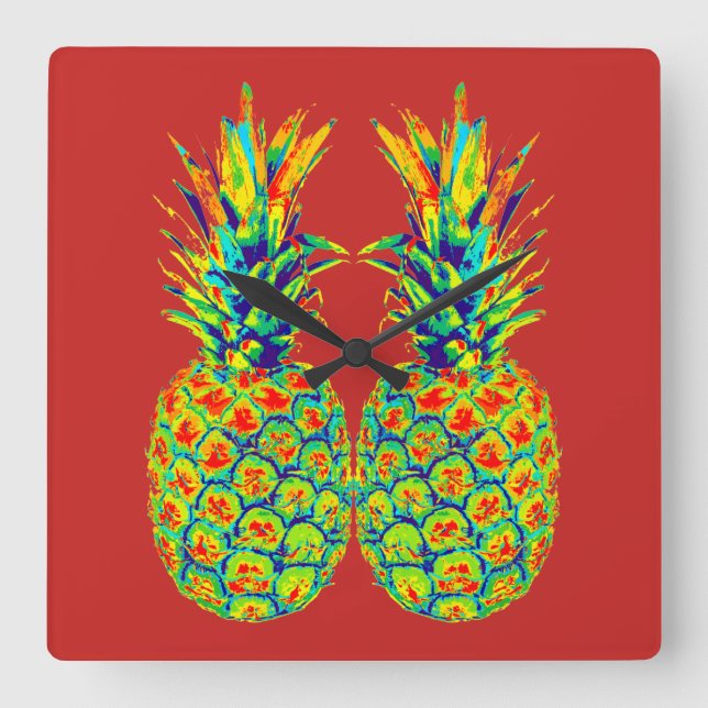Pineapple Pop Art Square Wall Clock (Front)