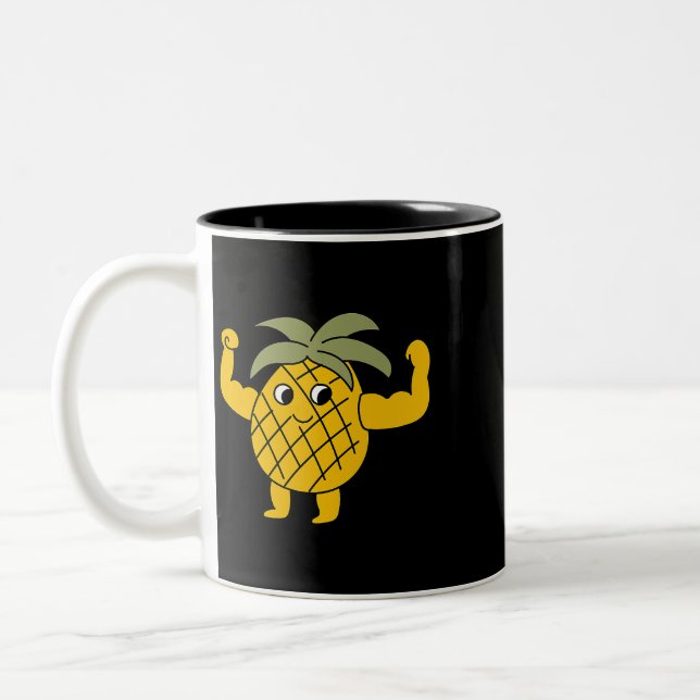Pineapple Posing Bodybuilding Gym Powerlifter Two-Tone Coffee Mug (Left)