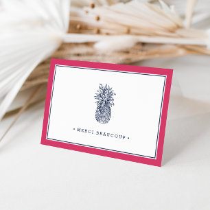 Pineapple Prep   Pink and Navy Thank You Card