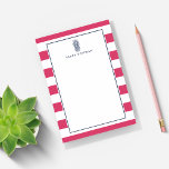 Pineapple Prep | Pink & Navy Personalised Post-it Notes<br><div class="desc">Design features a navy blue vintage style pineapple illustration,  contrasting fuchsia pink striped trim,  and your name,  monogram or choice of personalisation for a look that's chic,  summery and preppy.</div>