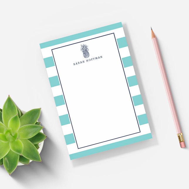 Pineapple Prep | Turquoise & Navy Personalised Post-it Notes (Creator Uploaded)