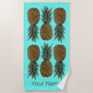 Pineapple Retro Vegan and Vegetarian Vintage Fruit Beach Towel
