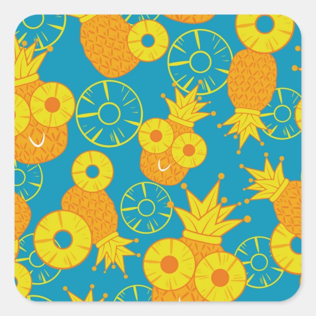 Pineapple Rings: Doodle Cartoon Vintage. Square Sticker (Front)