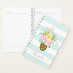 Pineapple Roses Bouquet Pink Turquoise Stripes Planner