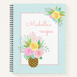 Pineapple Roses Bouquet Pink Yellow Notebook