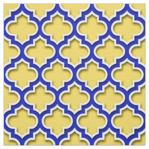 Pineapple Royal Blue Wht Moroccan Quatrefoil #5DS Fabric