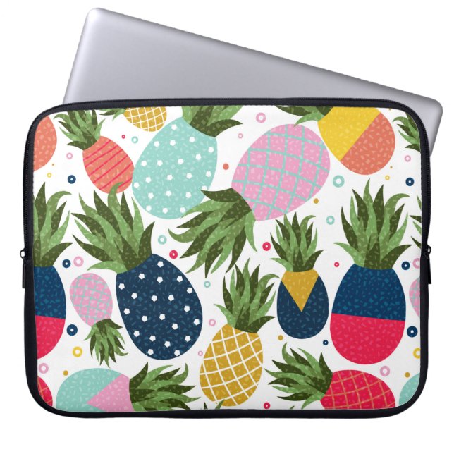 Pineapple seamless pattern illustration, colourful laptop sleeve (Front)