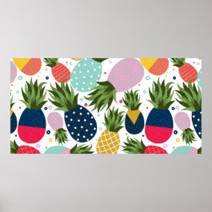 Pineapple seamless pattern illustration, colourful poster