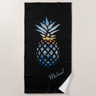 Pineapple Seaside Sunset Personalised Beach Towel