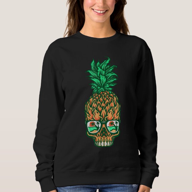 Pineapple Skull Aloha Beach Hawaiian Tropical Goth Sweatshirt (Front)