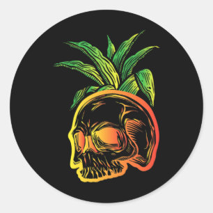 Pineapple Skull Aloha Beaches Hawaiian Goth Scary  Classic Round Sticker