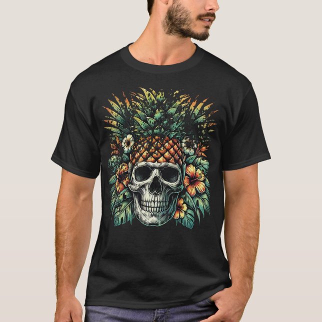 Pineapple Skull Distressed  T-Shirt (Front)