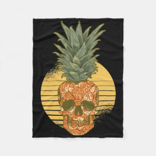 Pineapple Skull Funny Aloha Beaches Hawaiian Pinea Fleece Blanket