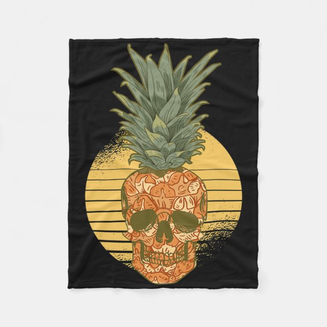 Pineapple Skull Funny Aloha Beaches Hawaiian Pinea Fleece Blanket (Front)