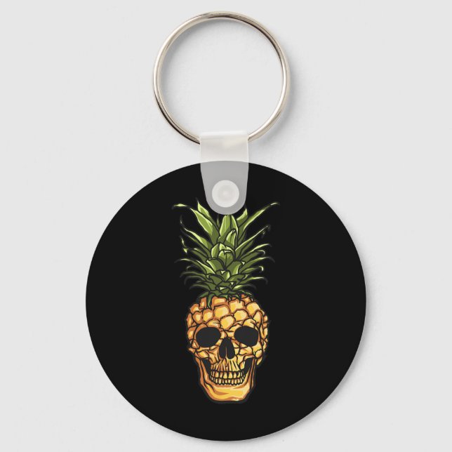 Pineapple Skull Hawaii Aloha Beaches Hawaiian Goth Key Ring (Front)