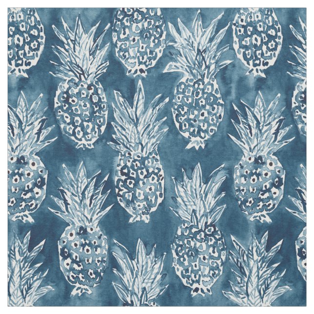 PINEAPPLE STANCE Indigo Boho Hawaiian Pattern Fabric (Swatch)
