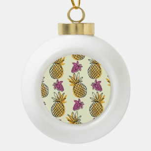 Pineapple, strawberry vintage textile design. ceramic ball christmas ornament