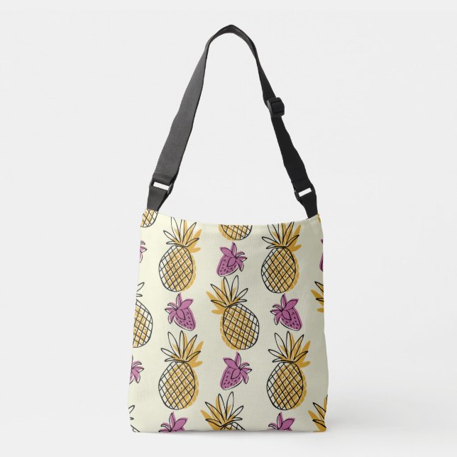 Pineapple, strawberry vintage textile design. crossbody bag (Front)