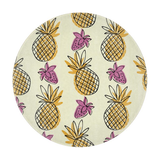 Pineapple, strawberry vintage textile design. cutting board (Front)