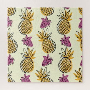 Pineapple, strawberry vintage textile design. jigsaw puzzle
