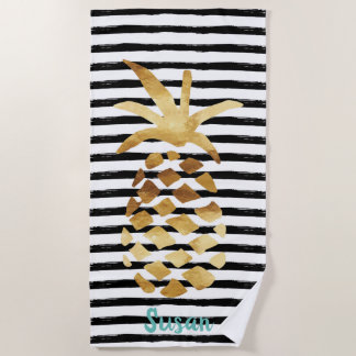 Pineapple & Stripes - Customize with Your Name Beach Towel