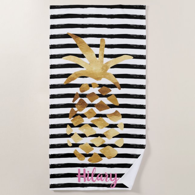 Pineapple & Stripes - Customize with Your Name Beach Towel (Front)