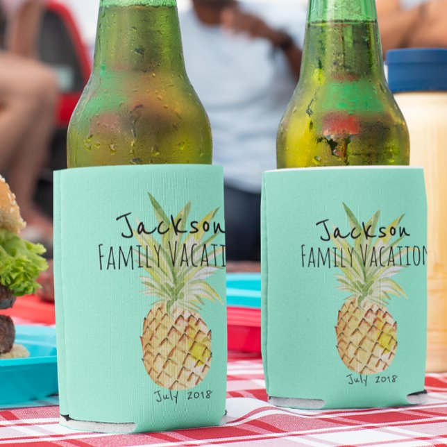 Pineapple Summer Vacation Personalised Family Can Cooler (Creator Uploaded)