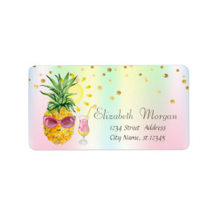 Pineapple,Sun,Cocktail Holographic Iridescent Label