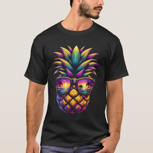 Pineapple Sunglasses Palm Tree Sunset Aloha Beache T-Shirt (Front)