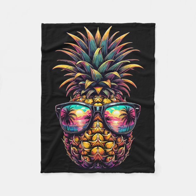 Pineapple Sungles Aloha Beaches Hawaii  Fleece Blanket (Front)