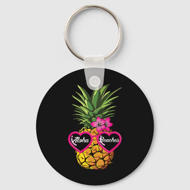 Pineapple Sungles Funny Aloha Beaches Hawaiian Haw Key Ring (Front)