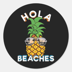 Pineapple Sungles Hola Beaches Funny Beach Vacatio Classic Round Sticker