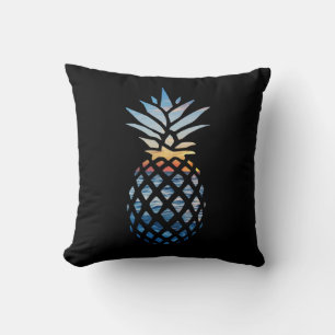 Pineapple Sunset and Blue Ocean Waves Cushion