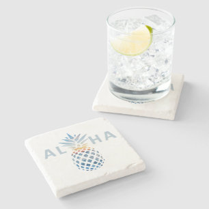 Pineapple Sunset and Blue Ocean Waves Stone Coaster
