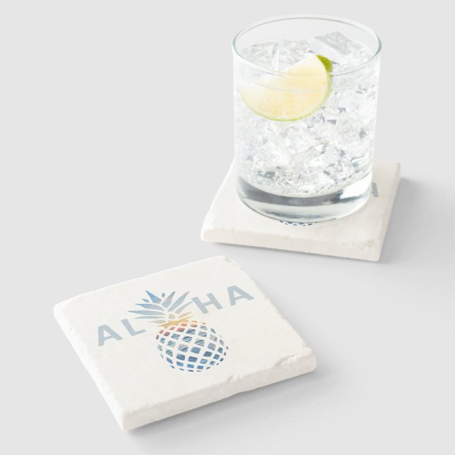 Pineapple Sunset and Blue Ocean Waves Stone Coaster (Side)