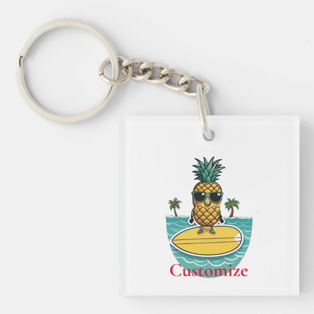 Pineapple Surfer Rides A Wave Thunder_Cove  Key Ring (Front)