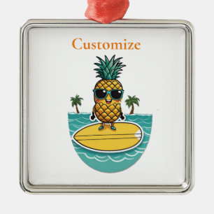 Pineapple Surfer Rides A Wave Thunder_Cove  Metal Tree Decoration