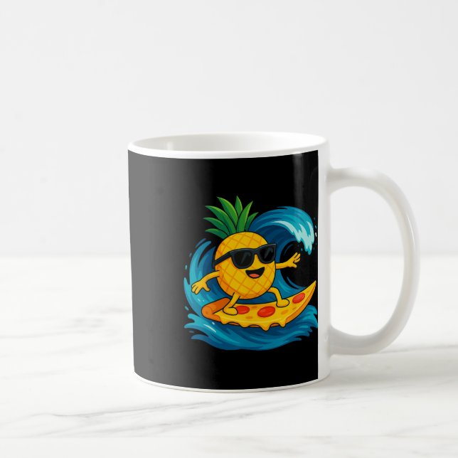 Pineapple Surfing Pizza Slice Funny Summer Tropica Coffee Mug (Right)