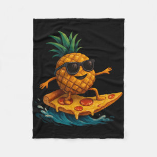 Pineapple Surfing Pizza Slice Funny Summer Tropica Fleece Blanket