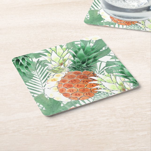 Pineapple, sweet couple, fruit square paper coaste coaster (Angled)